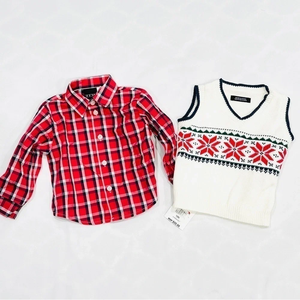 NWT TFW Baby Boys 2pc Snowflake Holiday Sweater Vest Set